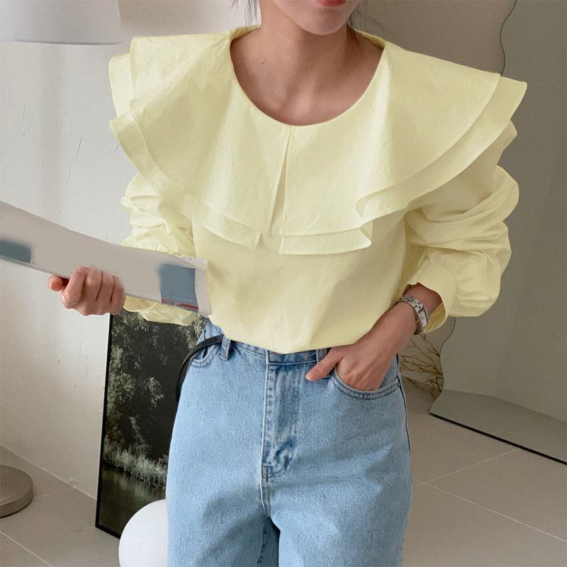 VONDA Женские многослойные однотонные блузки с круглым вырезом и длинным рукавом