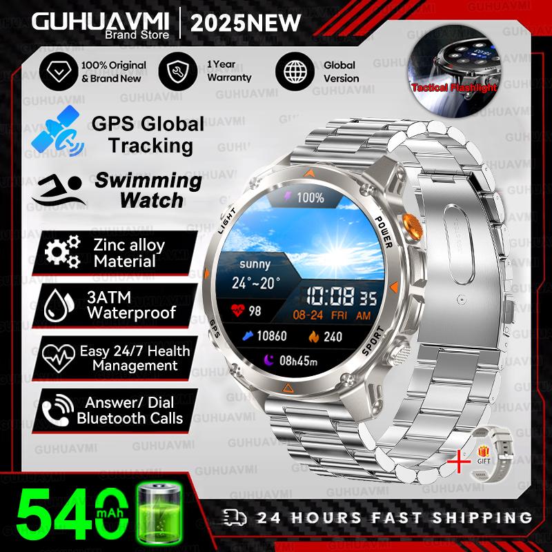 Новые Профессиональные Спортивные Умные Часы с GPS для Мужчин 1.46" AMOLED Экран 3ATM Компас Фитнес-трекер Военные Умные Часы