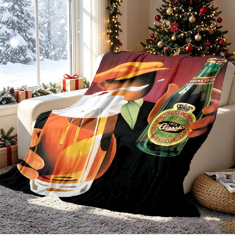 Carlsberg Pattern Blanket for Home Decoration, Bed, Sofa, Car Travel, Camping, Suitable for All Seasons, Birthday Christmas Gift