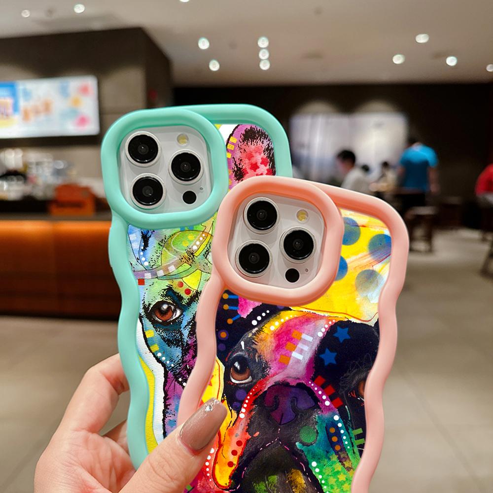 Мягкий чехол для телефона Macaron Big Wave для iPhone 11 12 13 14 15 Samsung A13 A14 A15 A24 A53 A54 A55 Xiaomi Redmi Note 13 12C, чехол A44, французский бульдог, собака