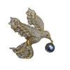 Copper-Plated Gold Bird Brooch with Zircon and Gray Pearl - Elegant Ladies' Jewelry Pin