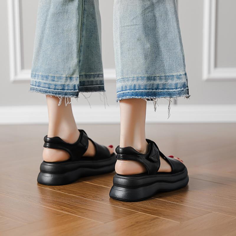 Британские ретро летние новые сандалии женские толстая подошва увеличивают рост, с открытым носком плоская подошва легкие, удобные в носке, не устают, сандалии женские