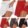 Women Solid Color High Waist Double Layer Fake Two Piece Sports Shorts Skirt