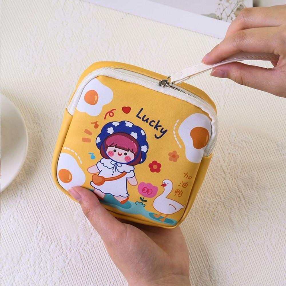 Zipper Sanitary Pad Pouch Cartoon Girls Mini Cosmetic Bags for Lipstick Key Earphone Data Cables