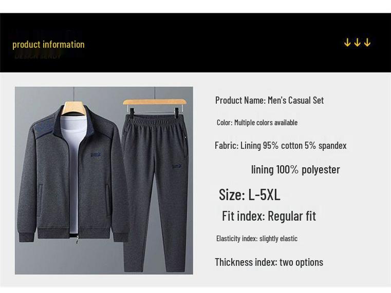 Мужской спортивный хлопковый комплект Woodpecker: Повседневная куртка для бега для людей среднего и пожилого возраста на весну, осень, зиму.