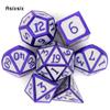 7 Pcs White Purple Standard Metal Dice Solid Metal Polyhedral Dice Set Suitable for Role-Playing RPG  Board Game Card Game