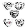 Openwork Flower Heart Mommy Charms S925 Sterling Silver Fit Original Bracelet Making Jewelry for Women Birthday Gift