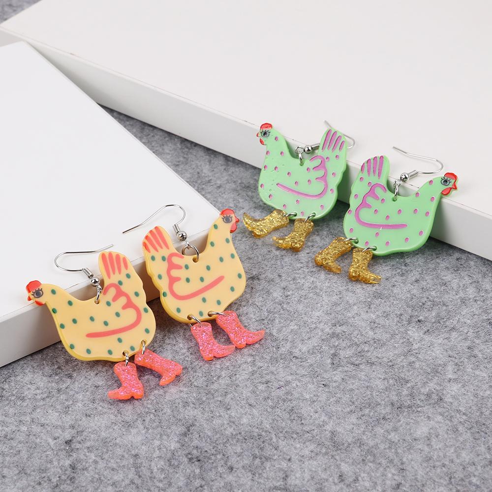 Funny High Heels Hen Dots Acrylic Drop Earrings for Women Girl Cartoon Graffiti Printing Chicken Dangle Earrings Fashion Jewelry