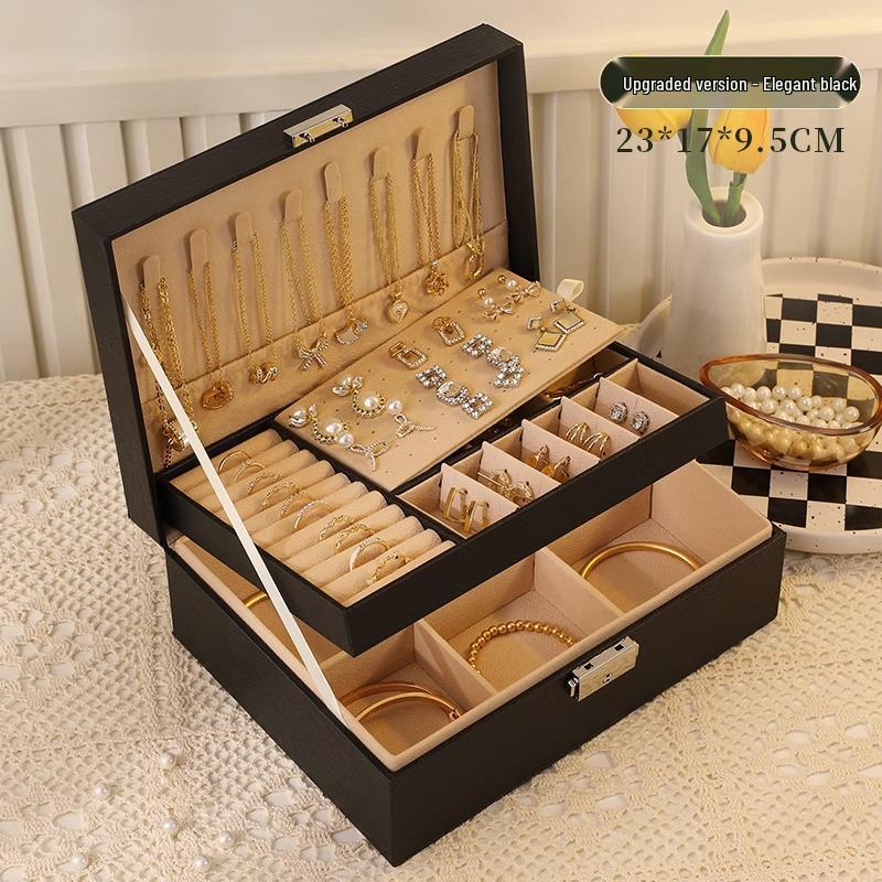 Luxurious Large-Capacity Jewelry Storage Box for Necklaces, Earrings, Bracelets, and Rings In Exquisite Gold Design.