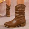 Обувь нового стиля: Ретро ботинки до середины икры, облегающие, женские кожаные ботинки на толстом каблуке большого размера и ботфорты