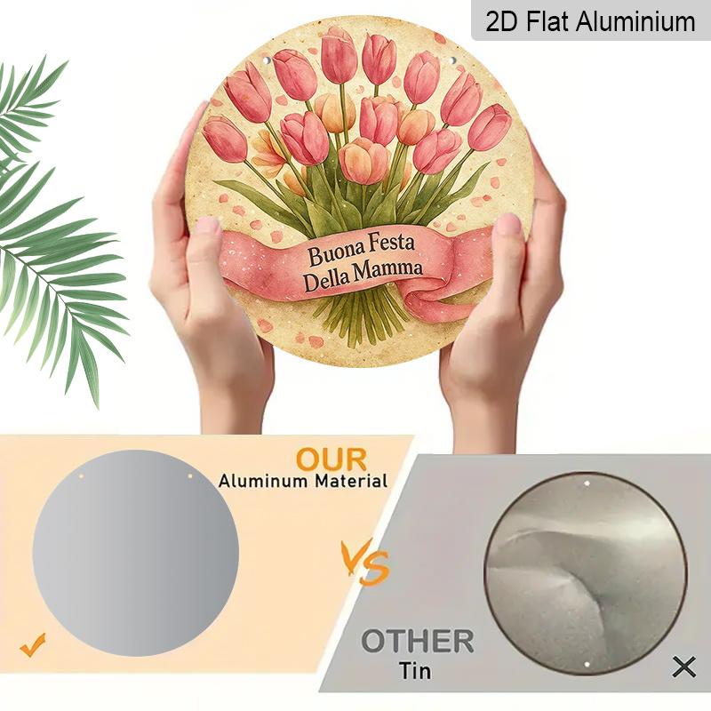 2D Flat - A Single 2D Flat, 7.87X7.87 Inch Round Aluminum Sign with a Vintage Design Featuring The Phrase "Happy Mother'S Day" And a "Floral Theme