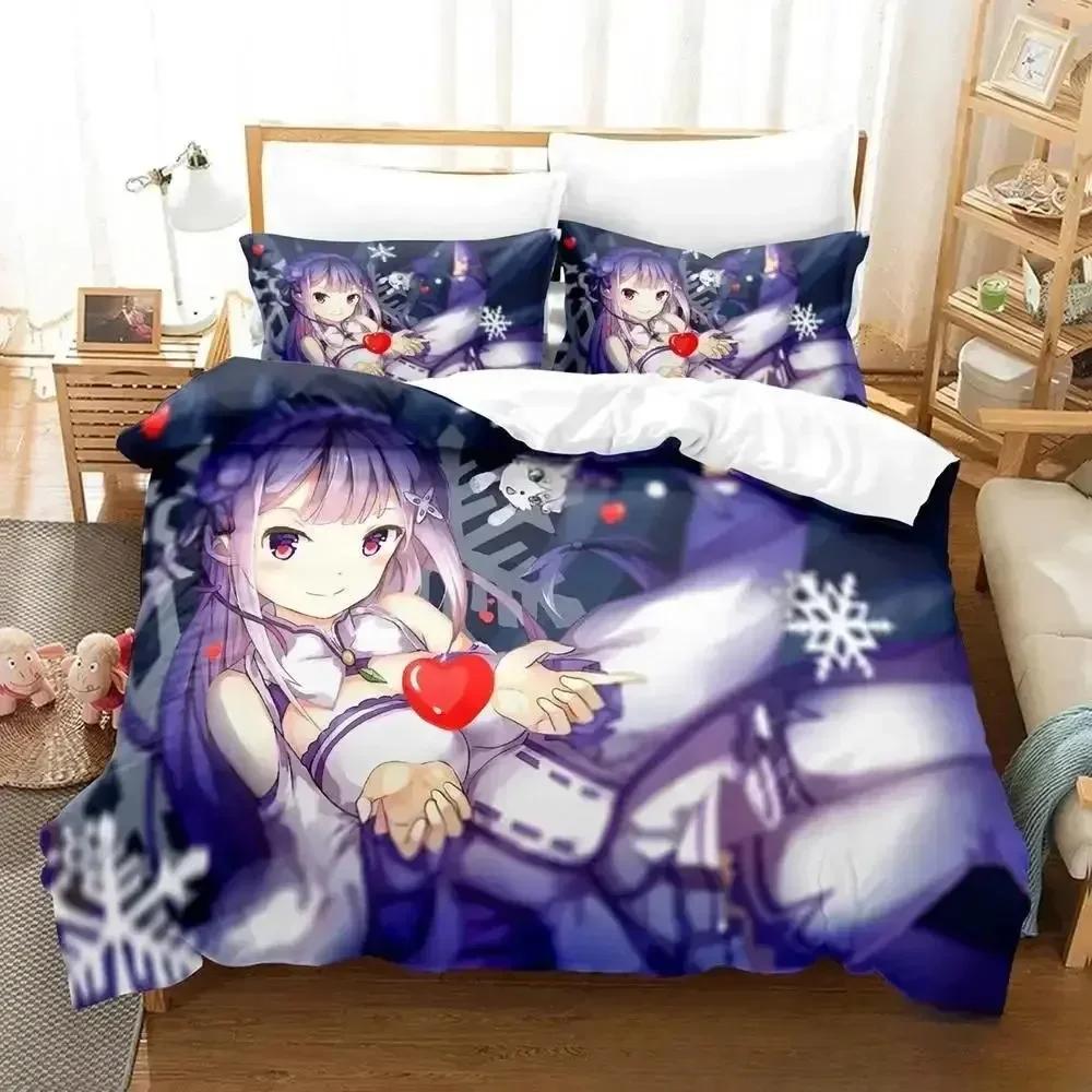 Comforter 3D Anime Re Zero Rem Ram Emilia Bedding Set Bed Set Comforter King Queen Size Boys Adult
