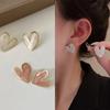 Классические серебряные серьги-гвоздики в винтажном стиле с простым сердечком для женщин, подчеркивающие темперамент, белая эмаль, милые серьги, корейские украшения