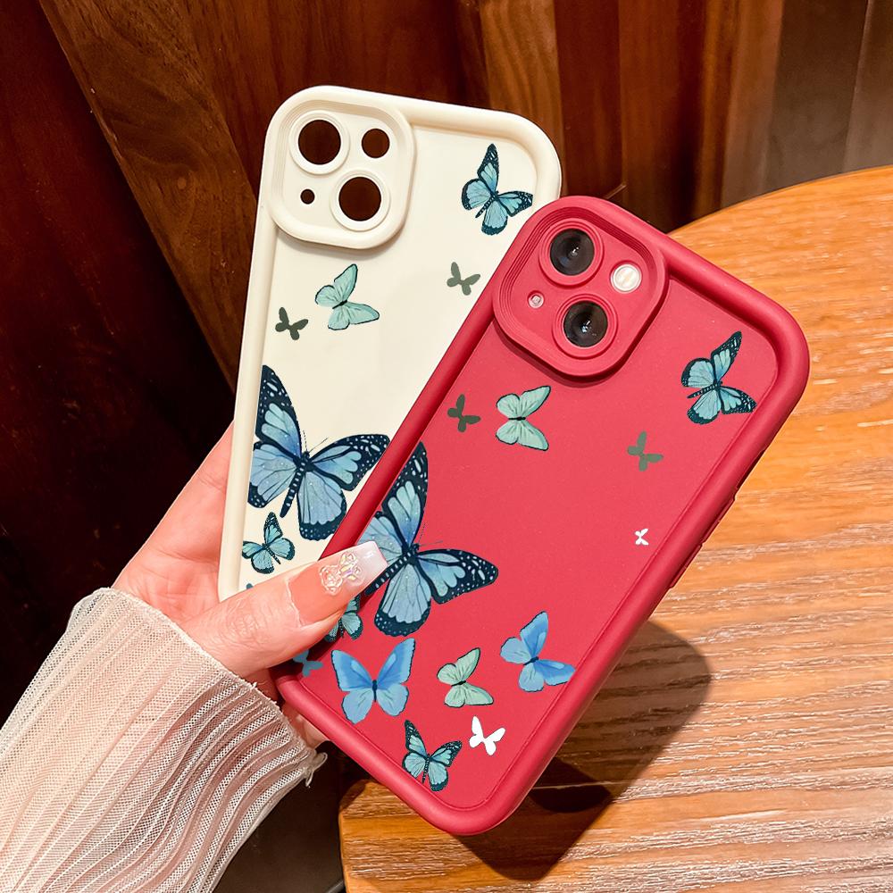 Модный синий чехол-бабочка для iPhone Samsung Galaxy Xiaomi Redmi POCO HUAWEI Honor противоударный резиновый мягкий гибкий чехол