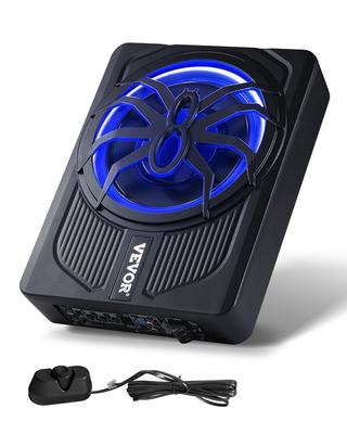 10" 440W Underseat Car Subwoofer, Slim Powered Car Subwoofers with Blue Ambient Light