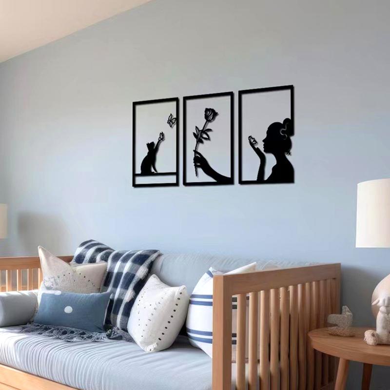 3 шт. 3D Новые наклейки на стену для зеркала с изображением кошки и девочки, самоклеящиеся акриловые наклейки с изображением бабочек и цветов