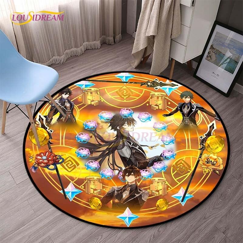 Genshin Impact круглые коврики для спальни, ковры с героями мультфильмов для гостиной, детский мягкий ковер, противоскользящий коврик для пола, домашний декор, кемпинг, пикник