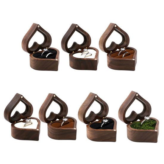 Ring Gift Box with Transparent Window Accommodates 2 Rings with Soft Sponge Lining Vintage Wooden Box for Proposal Anniversary Birthday Gifting