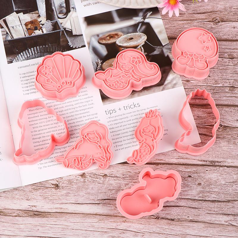 6 шт./компл. формочки для печенья в виде ракушки русалки и морского конька, пластиковые формы для помадки, мультяшные формочки для печенья, инструменты для украшения