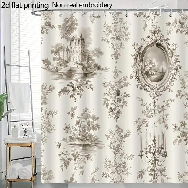 Классическая шторка для душа Toile с цветочным узором в стиле французского замка, винтажный декор для ванной комнаты, водонепроницаемая ткань, элегантный домашний стиль