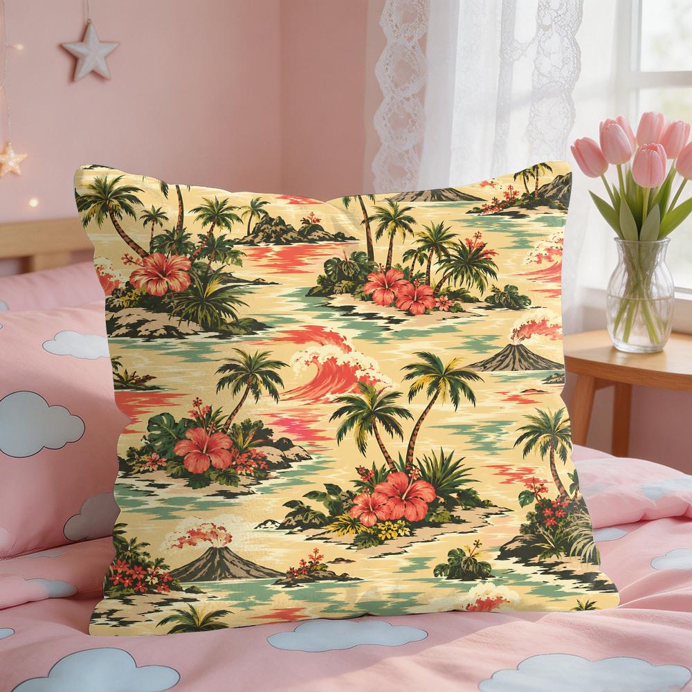 Vintage Hawaiian Surf Palm Tree Cushion Cover Short Plush Pillow Case Room Sofa Cushion Covers Home Decor Funda