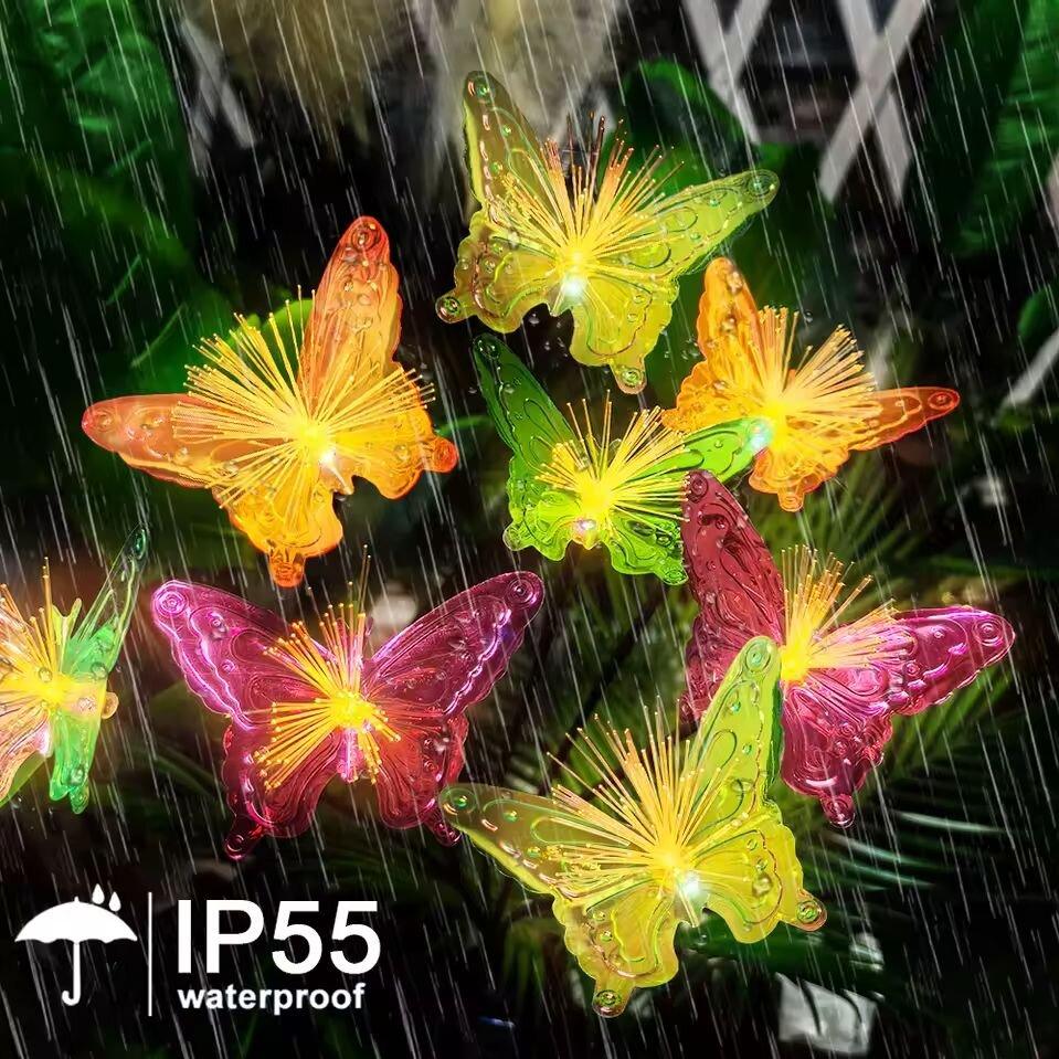 1 шт. 6-головочный солнечный светодиодный оптоволоконный светильник-бабочка, декоративный уличный светильник, красочное атмосферное освещение для земли, газона, двора