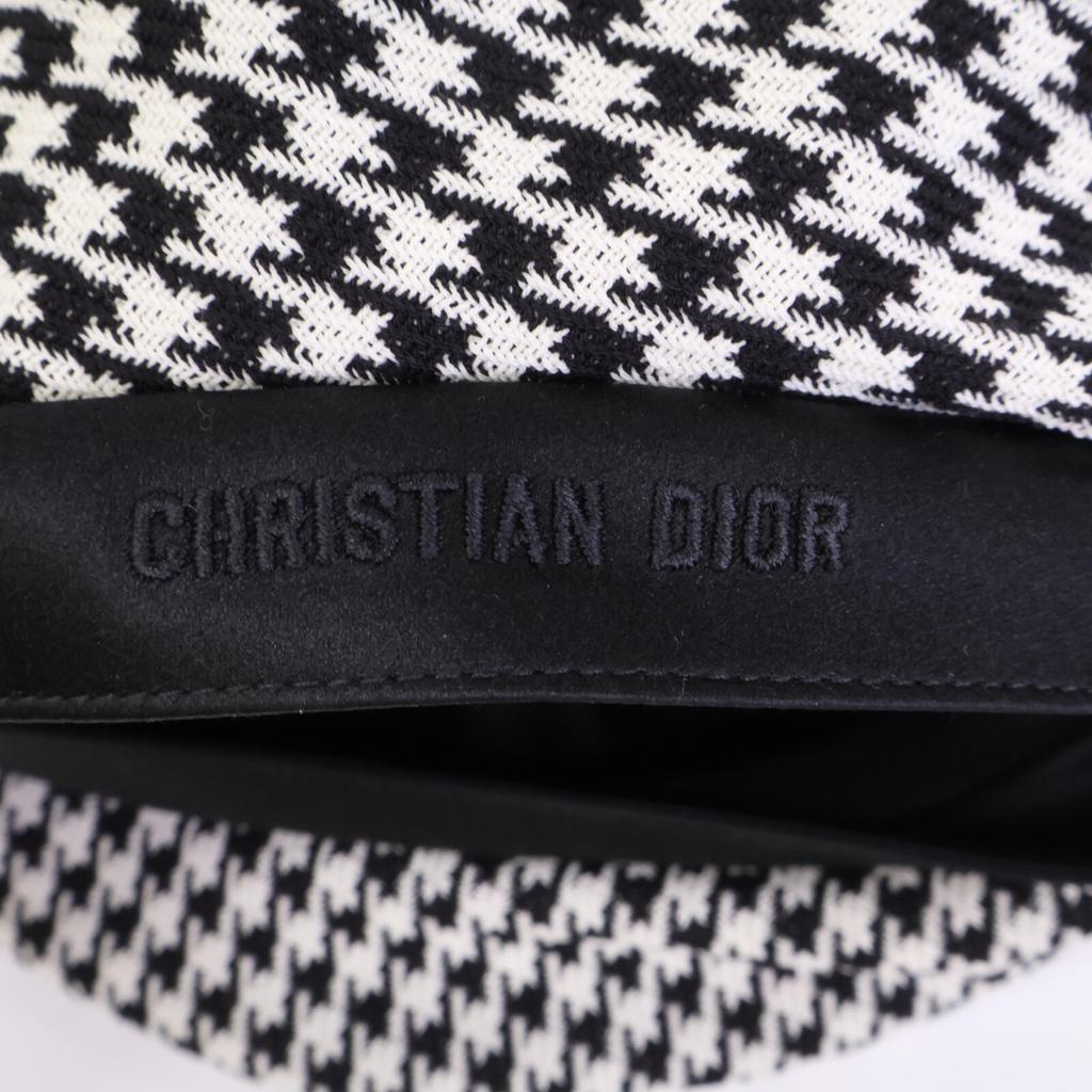 Dior [Excellent Condition/Domestically Authorized] 35DAP910I121 Wool Houndstooth Beret with Ribbon Design Hat 59 Black WhiteUsed