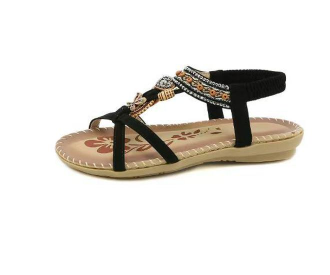 2025 Богемные женские летние сандалии со стразами - Плоские, с круглым носком и открытым носком