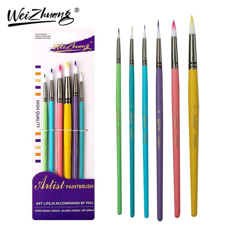 Set of 6 Cross-border Nylon Hair Oil Painting Brushes with Multiple Heads, Pearlescent White Handle, Ideal for Watercolor and Acrylic Art