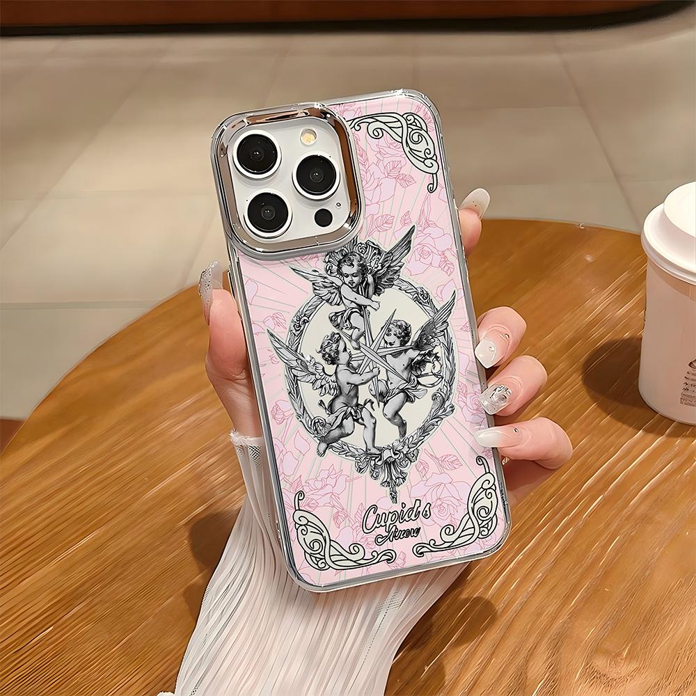 Роскошный Ретро Чехол для Телефона Ангел Амур Для iPhone 17 16e 16 15 14 13 12 11mini Pro Max X XR XSMAX 8 Air Plus Прозрачный Чехол