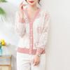 Вязаный кардиган с V-образным вырезом, куртка, одежда для защиты от солнца для женщин 2025, тонкое кружево, свободный, ажурный, с длинным рукавом, короткий топ