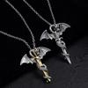 Fashion Vintage Charm Pterosaurs Sword Necklace Flying Dragon With Wings Rolled Pendant Cross Punk Jewelry Men Women