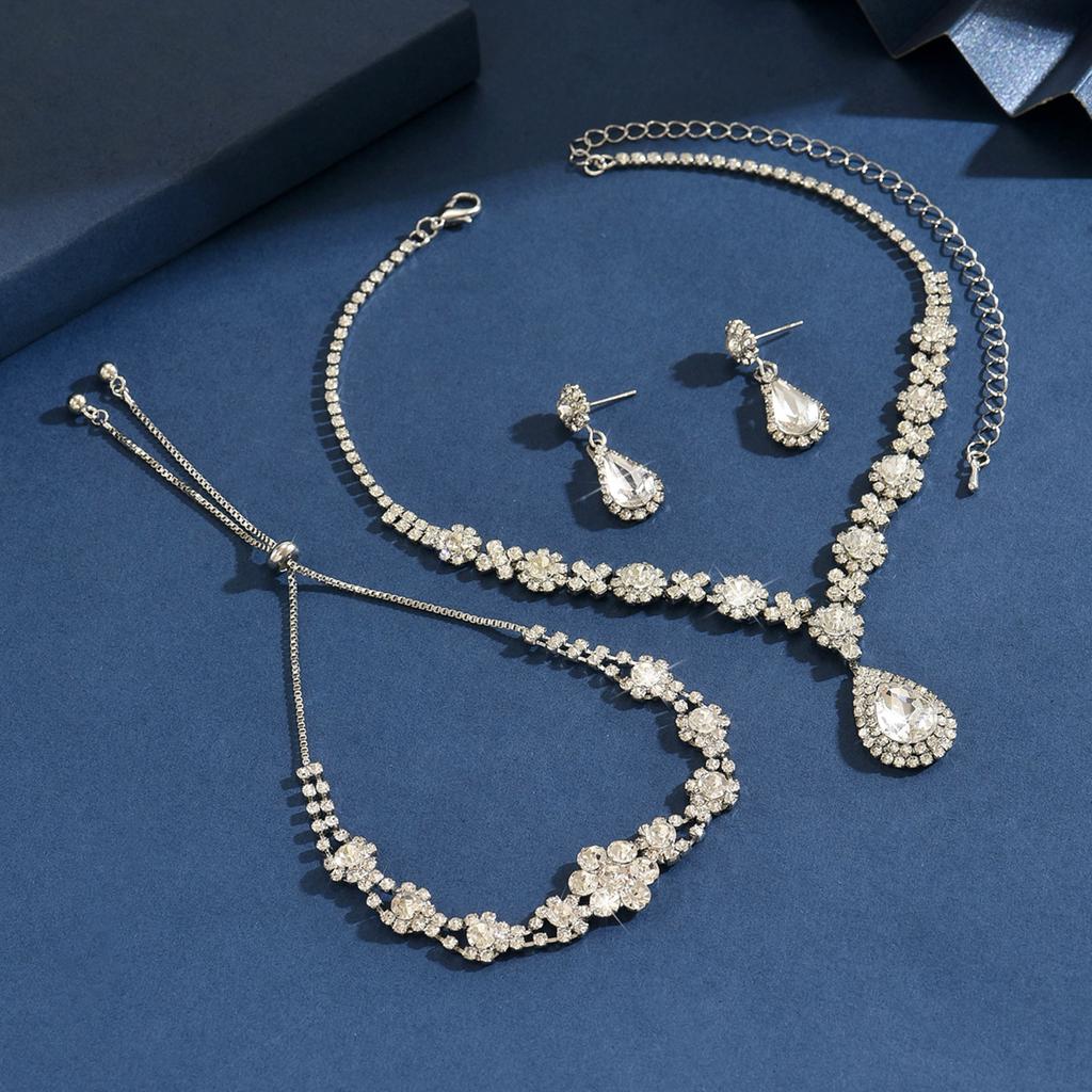 Набор из 4 предметов женской моды «Капля воды»: ожерелье, серьги, браслет, набор с цирконами. Подходит для свадьбы, вечеринки, фестиваля, подарков.