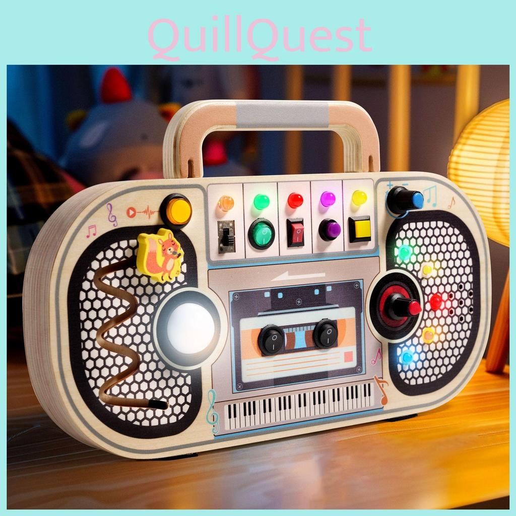 Circuit Kids Wooden Learning Busy Board Toy With Recorder And Led Light Features