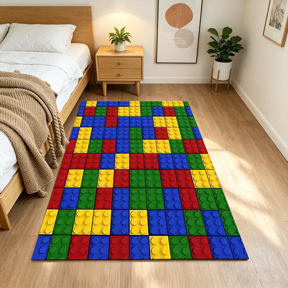 Colorful Building Blocks Pattern Non-Slip Home Carpet Design for Office Decor Living Room Bedroom Gift