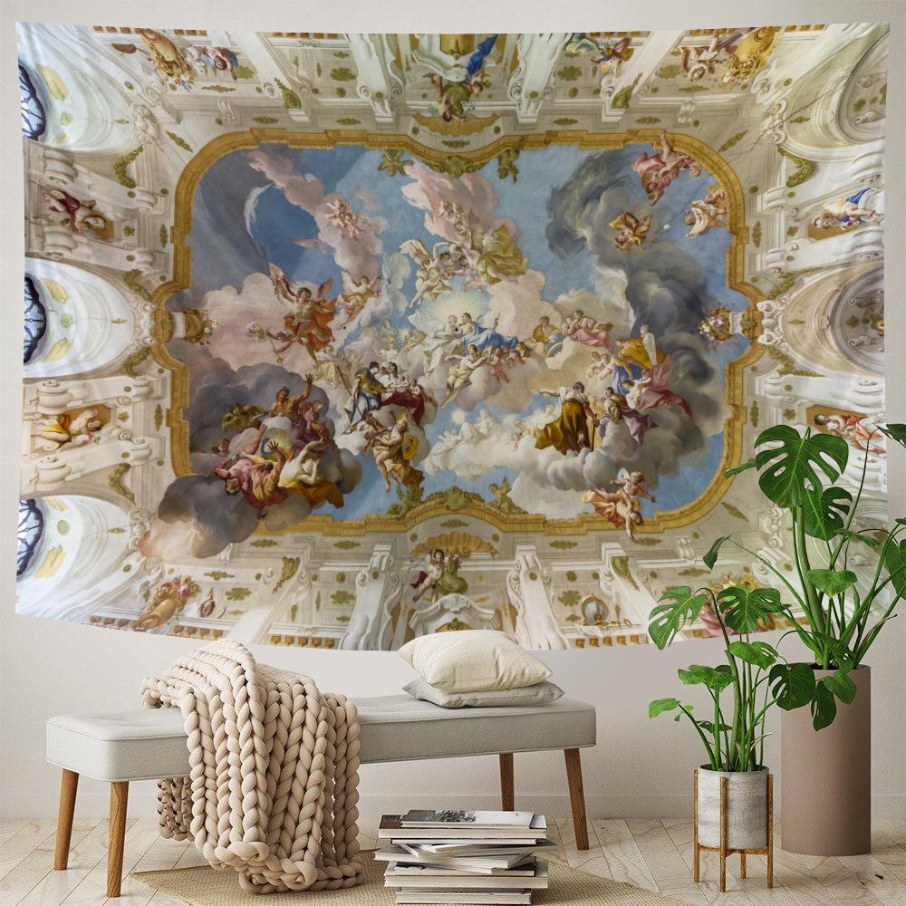 Христианская церковь, фреска, ангел, домашний декор, психоделическая сцена, гобелен, богемный декоративный лист, одеяло для дивана, коврик для йоги в стиле хиппи