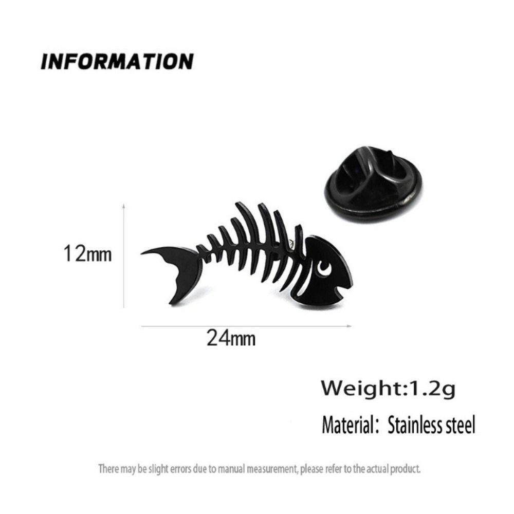 Stainless Steel Men's Collar Brooch Hollow Design Fish Skeleton Lapel Pin Formal Wear
