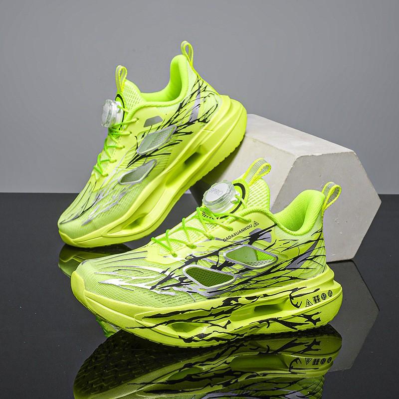Youth style shoes Boys Running Shoes Kids Lightweight Breathable Mesh Sneakers With Rotating Buckle Non-Slip Sole All Season Sport Footwear