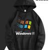 Men's Retro Windows 95 Graphic Hoodie Dark Grey Pullover Sweatshirt Retro Gaming Hoodie for Tech Enthusiasts
