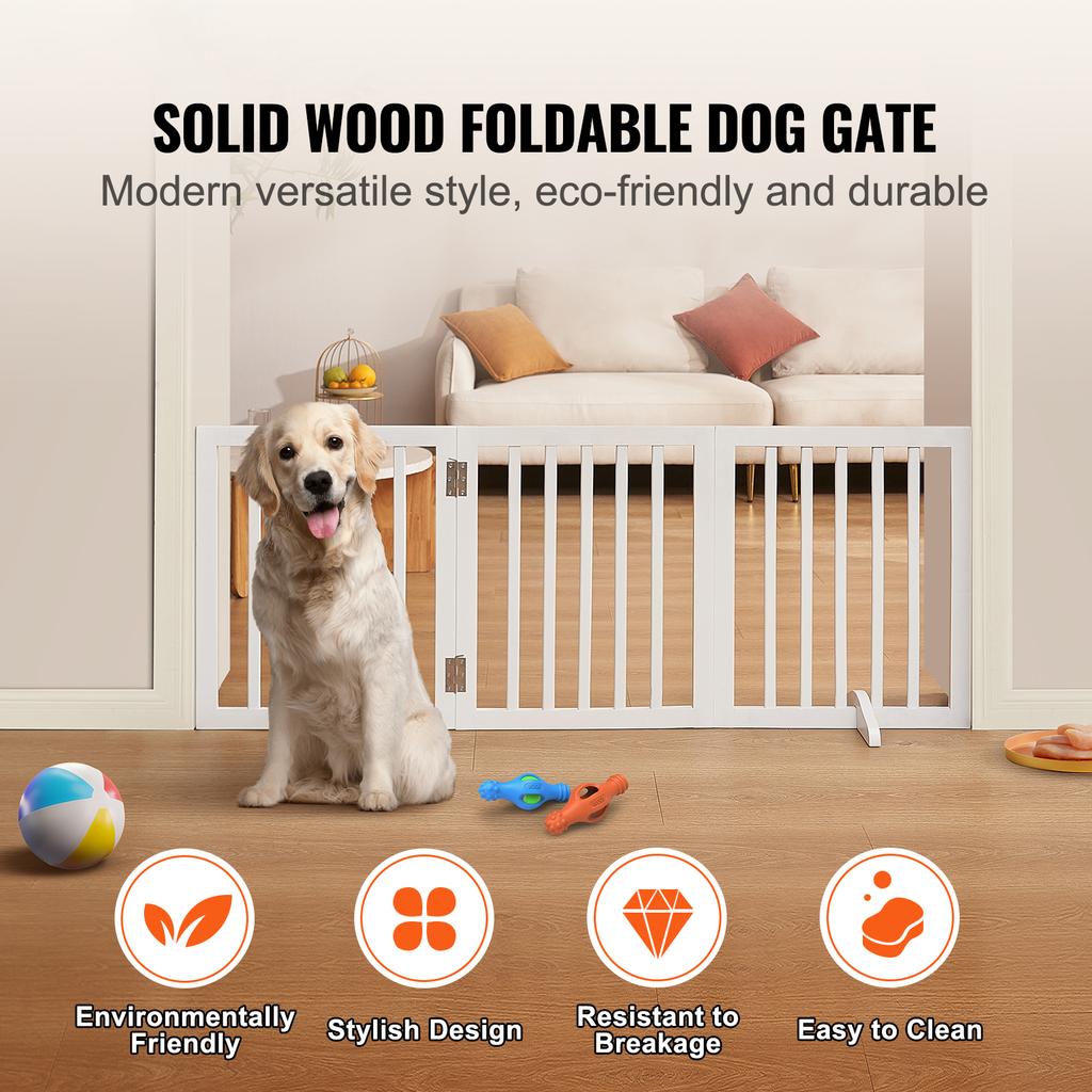 SucceBuy Free Standing Dog Gate Freestanding Pet Gate 3 Panels Foldable Dog Gate for Narrow Passageways Expandable Dog Barrier
