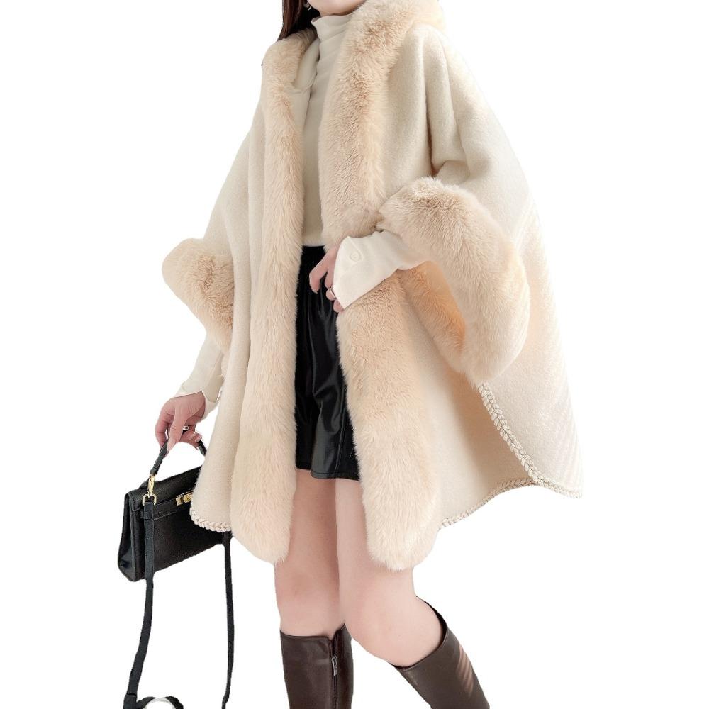 Cloak Shawl Integrated Fleece Thickened Large Size Loose Hooded Medium And Long Cardigan Woolen Jacket 1189