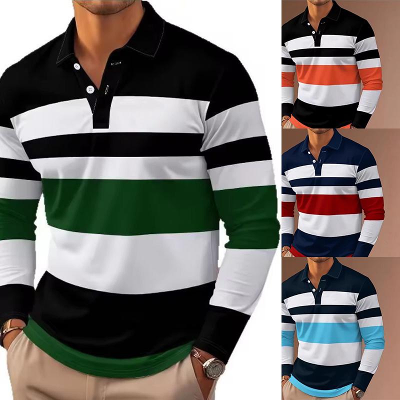 Autumn Winter Men Clothes Long Sleeve Stripe Polo Shirt Men Casual Fashion Golf Polo Shirt Slim Fit Tops 100% Polyester