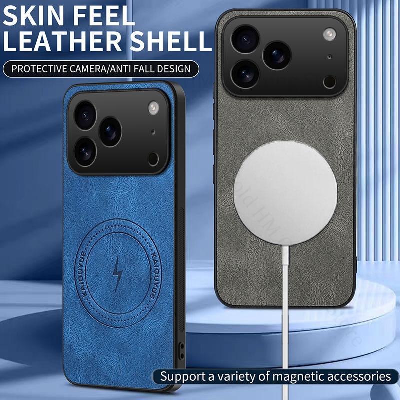 Кожаный чехол с мягким силиконовым покрытием для iPhone 17 Pro Max для беспроводной зарядки MagSafe, противоударный чехол для Apple 17 Air