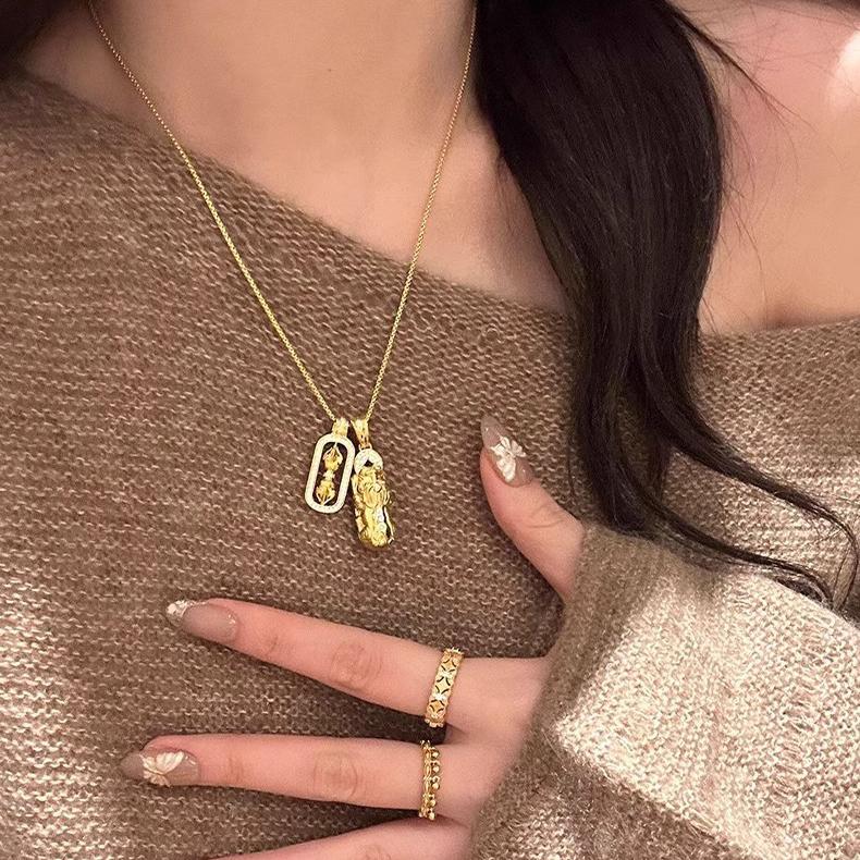 ANENJERY Золотое геометрическое ожерелье с подвеской Pixiu Beast Zircon для женщин, уникальный тренд, легкая роскошь, изысканный свитер, цепочка, ювелирное изделие, подарок