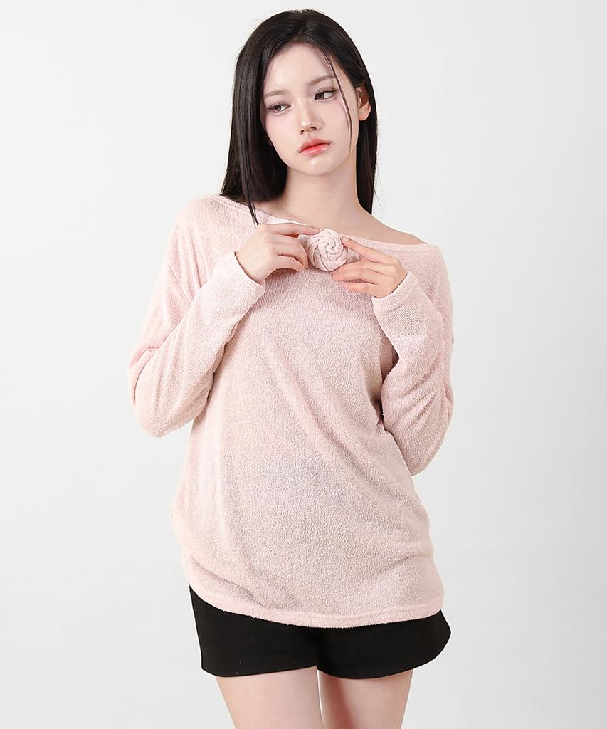 CATTLINE Loose Fit Corsage Knit Pink