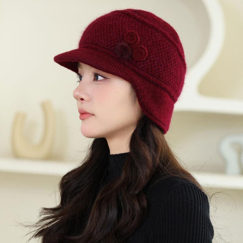 Rabbit Fur Warm Knitted Hat Ladies Mother Fashion Duck Tongue Rabbit Plush Wool Hat Outdoor Middle Grandma Hat