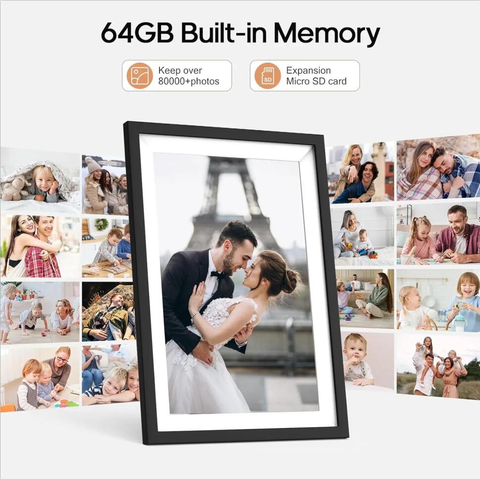 Цифровая фоторамка WiFi 10,1 дюйма, 1280*800 IPS, облачная интеллектуальная цифровая фоторамка высокой четкости, 64 ГБ памяти, настенное крепление