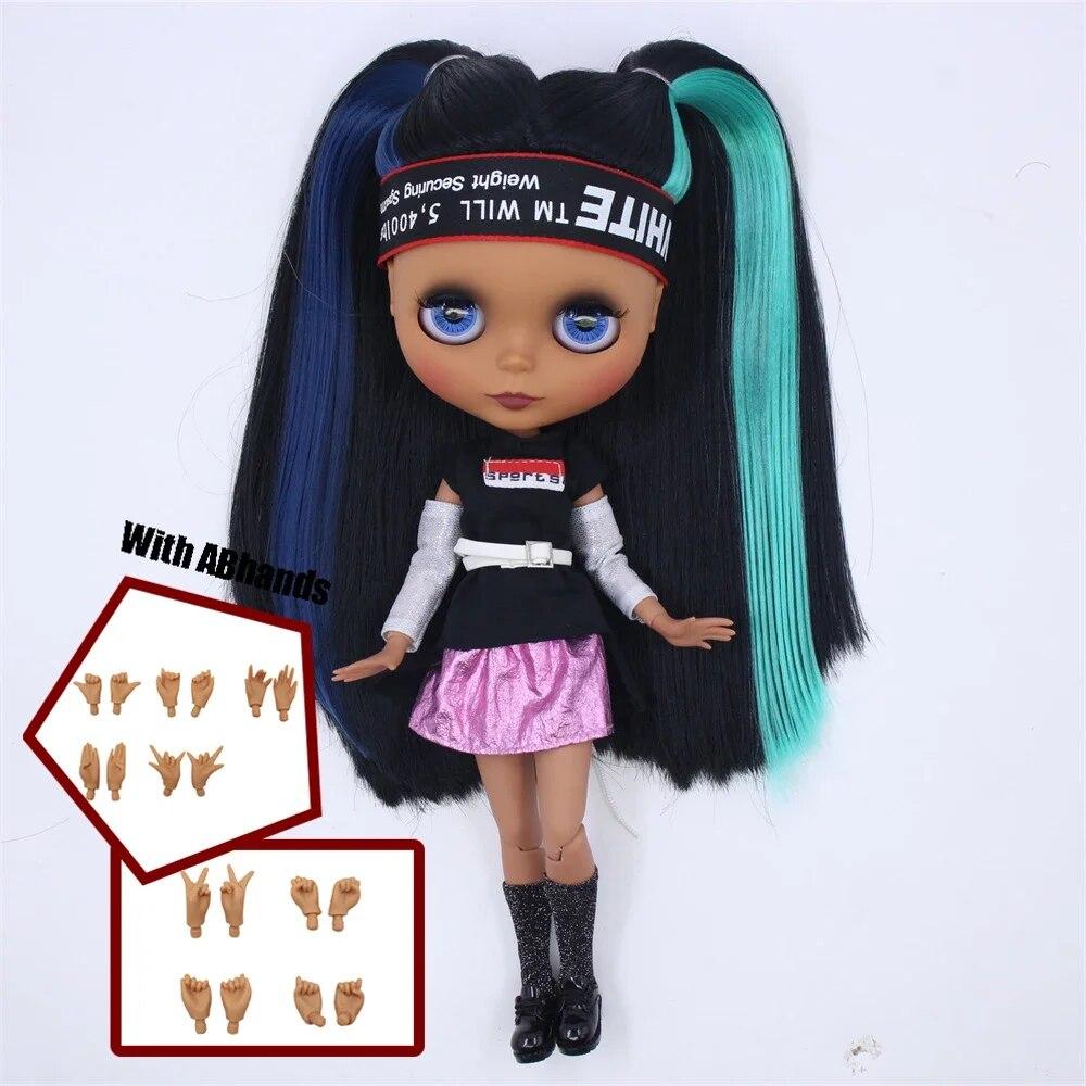 ICY DBS Blyth Doll Ball Joint Body Colorful Hair Black Skin Matte Face Nude Doll and Set Doll Dress Up Game Gift Fot Girl