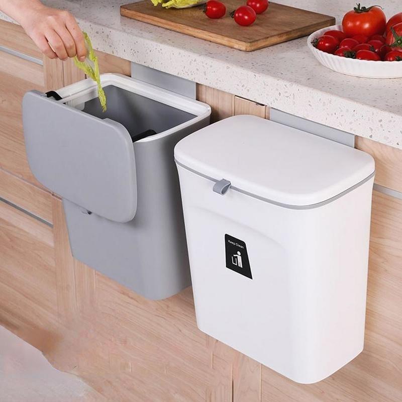 7L/9L Wall Mounted Trash Can Bin with Lid Waste Bin Kitchen Cabinet Door Hanging Trash Bin Garbage Car Recycle Dustbin Rubbish