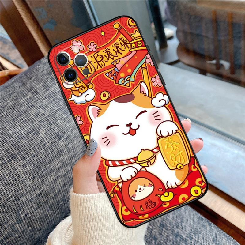Чехол Maneki Neko Счастливым Котом-Кошкой для Денег для iPhone 14 15 16 Pro Max 11 13 12 Mini X XR XS Plus Мягкий Чехол-Оболочка